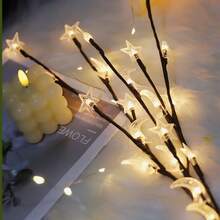 1pc LED Star Moon White Birch Branch Light, 20 LED Battery Powered Brown Branch Vase Decor Lamp, Modern Home Ramadan Decor Nightlight, Suitable For Ramadan, Wedding, Birthday, Christmas Party - Great For Cabinet, Tabletop, Cafe Display, Vase Decor (Batteries Not Included) - Warm Light - View 7