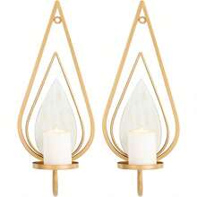 Gold Wall Sconce Candle Holders Set Of 2 - Metal Raindrop Hanging Iron Candle Sconces For Home Decor, Bedroom, Living Room (Gold, Modern) KLL-B08 - 預設 - 查看 3