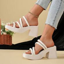 Women's Summer New High Heel Sandals, Thick Sole Waterproof Platform, Fashion Versatile French Chic Style Beach Slippers - Beige - View 14