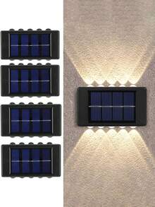10 LED Solar-Powered Fence Lights, Courtyard Porch Lighting Wall Sconce, Dual Light Up Convex Mirror Light For Garden, Yard, Patio - Multicolor - View 4