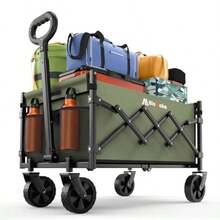 Collapsible Wagon With Wheels 220 Lbs Wagons Carts Foldable Wagon Cart With Flexible Handle Lightweight Portable Folding Utility Grocery Shopping Cart For Grocery Sports Garden Camping Green - 綠色 - 查看 1