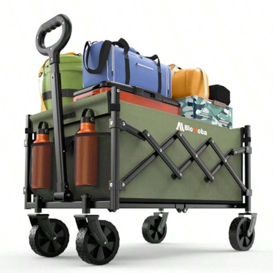Collapsible Wagon With Wheels 220 Lbs Wagons Carts Foldable Wagon Cart With Flexible Handle Lightweight Portable Folding Utility Grocery Shopping Cart For Grocery Sports Garden Camping Green - 綠色 - 查看 1