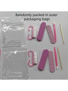 5 Pieces Per Set. Nail And Foot Care Set, Professional Nail Set, Nail Care Tools, Double-Sided Disposable Nail Files, Wooden Dead Skin Pusher, Nail Cleaning Tools, Nail Sticks, Nail Brush - Suitable For Professional And Home Nail Artistry - Multicolor - View 5