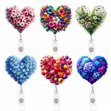 1个亚克力花朵心形可伸缩徽章夹，优雅的情人节礼物，适合医生、护士、上班族、情侣、派对等场合。 - 彩色 - 查看 1