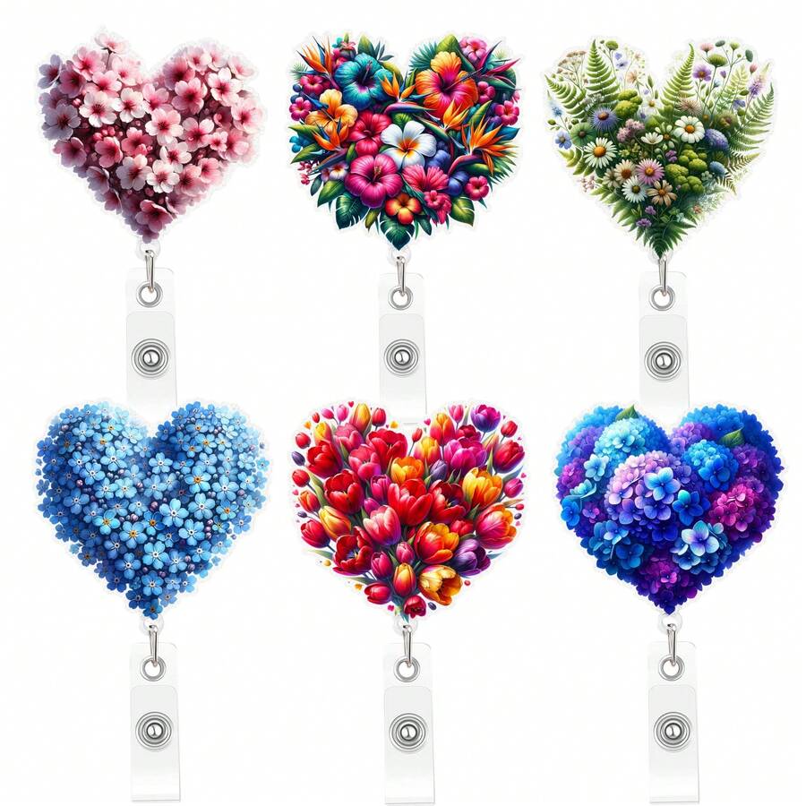1个亚克力花朵心形可伸缩徽章夹，优雅的情人节礼物，适合医生、护士、上班族、情侣、派对等场合。 - 彩色 - 查看 1