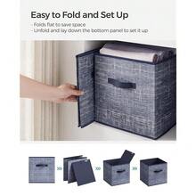 Storage Cubes, 13-Inch Non-Woven Fabric Bins With Double Handles, Set Of 6, Closet Organizers For Shelves, Foldable, For Clothes, Misty Blue UROB033I01,13inchLx13inchWx13inchH,MistyBlue - 霧藍 - 查看 7