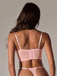 SHEIN BAE 2件套浪漫刺绣镂空钢圈内衣文胸和内裤套装 - 粉色 - 查看 2