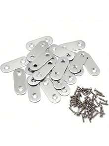 20pcs Stainless Straight Bracket (0.6*1.4 Inch) Flat Straight Braces, Metal Fixed Connecting Plate, Can Be Used To Repair Furniture, Bookcase, Table, Chair Legs, Beds Etc. With 40pcs Screws - Multicolor - View 5