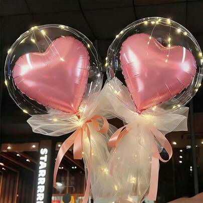 10pcs 20-Inch Transparent Bubble Balloons With Pink Heart-Shaped Foil Balloons, Suitable For Valentine's Day, Birthday, Wedding, Proposal And Anniversary, Large Red Heart Balloons - Indoor And Outdoor Balloon Decor, No Electrical Accessories Or Power Required
