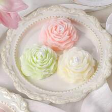 3腔玫瑰花造型硅胶模具，适用于蜡烛和香薰蜡烛
