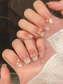 10PCS Middle Coffin Handmade Press On Nails For Party And Daily Wear,Pink Nails,Shiny And Dazzling,Pink Bow,Easy To Wear10pcs Y2K Handmade Press On Nails,Shining Bright , Nails,Suitable For Girls And Women Festivals Parties And Daily Wear Nail Supplies - Pink - View 4