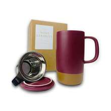 Mora Ceramics Large Tea Mug With Loose Leaf Infuser And Ceramic Lid, 18 Oz, Portable, Microwave And Dishwasher , Tall Coffee Cup - Rustic Matte Ceramic Glaze, Modern Herbal Tea Strainer, Merlot - Rượu vang đỏ Merlot - Xem 1