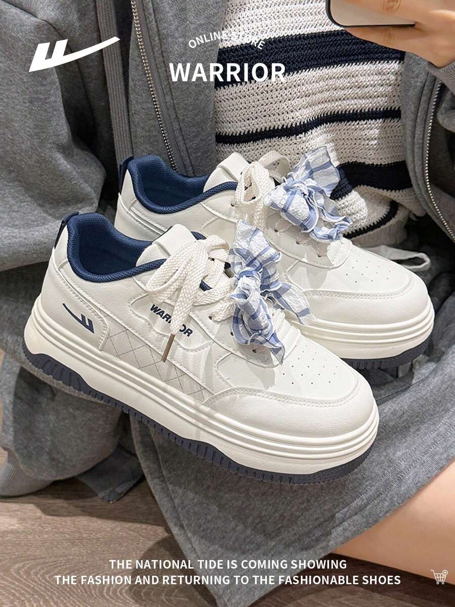 1 Pair Women's Lace-Up Low-Top Casual Sneakers, Fashion Lightweight Non-Slip Outdoor Sports Shoes - 米深藍色 - 查看 1