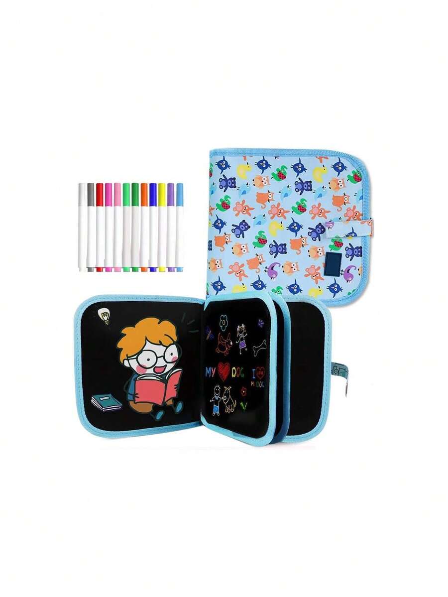 Tabla de Dibujo Portátil para Niños, Juguetes de Almohadilla de Dibujo de Aprendizaje Temprano Borrables a Doble Cara, fantástico juguetes Navidad y año Nuevo regalo, 12 Bolígrafos Borrables de Color,37496095 - Gris Claro - Ver 1