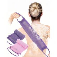 African Mesh Exfoliating Back Long Net Bath Scrub Towel Set,Double-Sided For Gentle,Rough Exfoliation, Effective Body Scrub, Back Scrubber For Shower Use,Premium Mesh Material, Convenient Strap Towel Design, Loofah Towel, Body Sponge For Smooth Skin,Great For Daily Use(Blue, Purple) - Multicolor - View 4