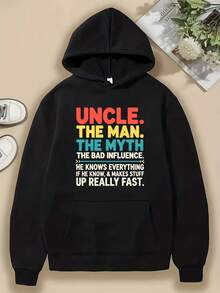 1pc Uncle The For Man The Myth Men-S And Hoodie - Iconic Front Chest Print, Black Unisex Sweatshirt With Pockets, Hine Washable, Casual And Themed Events, Pop Culture Rel (Uncle Bo_607 - 黑色18 - 查看 1
