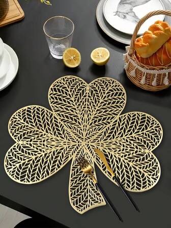 1/4/6pcs Clover Heart Shaped Placemats, Wedding Party Table Decor Coasters, Round Vase Mat, Date Night Dinner Placemats, Waterproof, Suitable For Valentine's Day, Easter, Thanksgiving, Mother's Day
