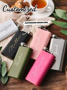 1pc 6oz Personalized Engraved Wedding Flask, Groom's Custom Flask, Portable Mini Liquor Bottle, 6oz Stainless Steel Hip Flask, Personalized Barware Gift, Portable Mini White/Black/Light Pink, Bridesmaid's Custom Flask, Groomsman Gift, Best Man Flask, Wedding Party Favor, Beer Festival Gift, Holiday Gift, Bridal Party Gift, Party Travel Birthday Gift, Wedding Party Whiskey Flask - Multicolor - View 2