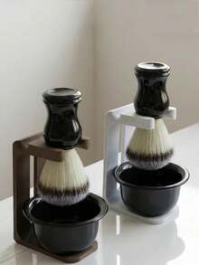 3pcs Shaving Bowl, Brush Holder & Rack Set, Barbershop Shaving Lather Bowl, Foam Brush, Grooming Bowl & Brush Holder, Home Grooming Bowl & Brush, Birthday Gift