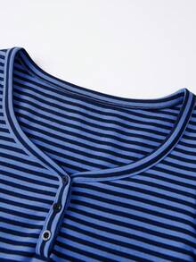 Women Spring Striped Y2k Long Sleeve T Shirts Crew Neck Vintage Aesthetic Tee Tops 2000S Button Down Slim Fitted Henley Shirts Coquette Going Out Fairy Grunge Clothes 1 Pcs 230g Rams 65%Cotton 30%Polyester 5%Elastane Top - 藍色 - 查看 3
