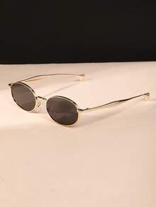 1副椭圆形金属框极简时尚眼镜，男女通用朋克复古装饰眼镜 - 彩色 - 查看 10