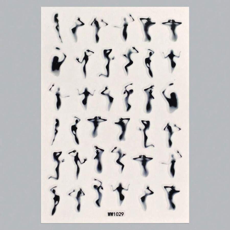 1sheet Silhouette Pattern Nail Art Sticker Nail Stickers DIY - 彩色 - 查看 1