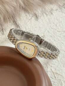 1pc Women's Oval Quartz Watch, Elegant & Fashionable, Suitable For Daily Wear, Also Great As Birthday/Graduation Gift Or Casual Gathering - 金色 - 查看 2