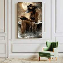 1 Pieza de Pintura Decorativa enmarcada [2D Plana] Bruja Gótica Bajo la Luz de la Luna Arte de Pared en Lienzo - Elegante Bruja con Sombrero de Flores - Decoración de Marco Listo para Colgar, Adecuado para Sala de Estar, Oficina, Cumpleaños, Día de la Madre, Halloween - Regalo de Decoración de Hogar Sospechoso, Adecuado para Mujeres, Mamás, Amantes de los Libros - Decoración de Bruja Clásica Moderna, Obra de Arte Misteriosa, Ilustraciones Detalladas, Regalo para Amantes de los Libros Listo para Colgar sin Instalación - perfecto para cualquier habitación. Elija entreúltiples tamaños para añadir un toque alegre a su sala de estar, dormitorio, baño, estudio, pasillo o oficina. - Multicolor - Ver 9