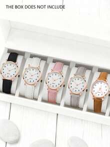 3 relojes de cuarzo para mujer, diseño de esfera redonda clásica con correas de cuero negro, blanco y rosa, marcas numéricas claras, cómodos y amigables con la piel, adecuados para el uso diario y ocasiones profesionales - Multicolor - Ver 14