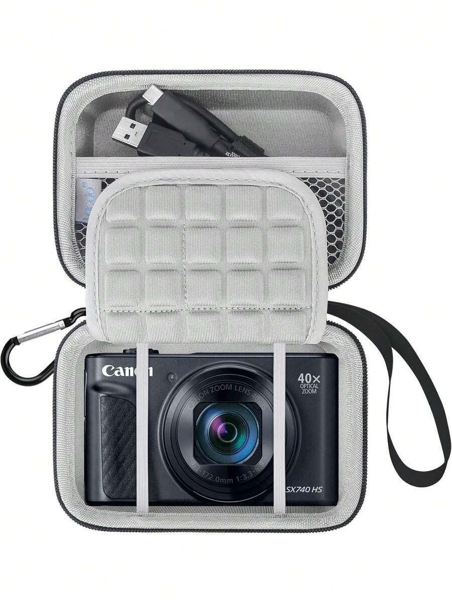Lacdo Bolsa de transporte para Canon PowerShot SX740 / SX730/SX720/SX620 Cámara Digital, Cámara de Protección de Almacenamiento Trave Bolsa, Bolsa de malla para baterías,tarjeta de memoria, Negro+Gris,37499344 - Multicolor - Ver 1