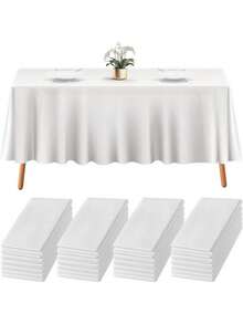 1/5/10片装一次性派对桌布，适用于生日、甜点派对、家庭聚会、野餐、活动、宴会、露营和户外活动，纯白色桌布，派对装饰，情人节，婚礼餐桌装饰 - 白色 - 查看 2