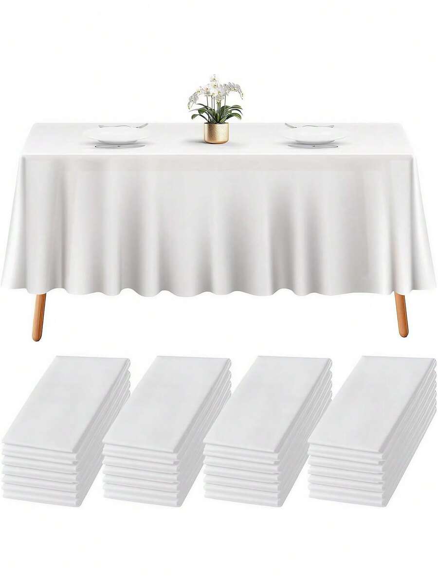 1/5/10片装一次性派对桌布，适用于生日、甜点派对、家庭聚会、野餐、活动、宴会、露营和户外活动，纯白色桌布，派对装饰，情人节，婚礼餐桌装饰