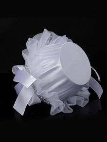 婚礼花篮，手提花篮，带花环蕾丝，带提手，适用于婚礼装饰和婚礼仪式用品 - 白色 - 查看 4