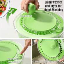 三合一大容量沙拉脱水器、大容量蔬菜清洗盆、4.8夸脱水果生菜烘干器，带5刀片切片器和蛋黄过滤丝器，适用于沙拉清洗
