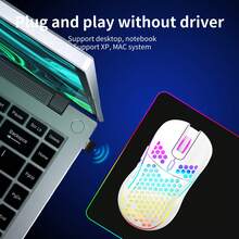 CHANGXIE Mouse Gaming Nirkabel, Mouse Tanpa Kabel USB 2.4G Honeycomb, Mouse Gaming PC RGB Isi Ulang dengan Lampu LED, Paracord Tanpa Gesekan, Desain Ergonomis, Cocok untuk Bermain Game di Rumah dan Penggunaan Kantor, Hadiah Halloween - Versi Putih-Ditingkatkan - View 4