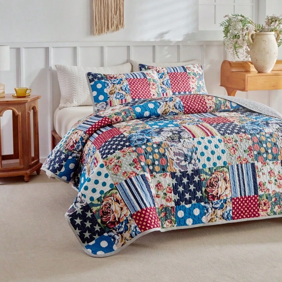 3pcs King Size Duvet Cover Set With Pillowcase, Lightweight & Soft Quilted Bed Cover With Digital Printing, Suitable For Spring & Summer - Multicolor - View 1