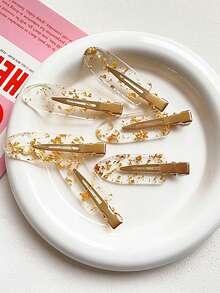 1pc Acrylic Gold Seamless Clip, Delicate Makeup Clip With Glitter Edges, Gold Hair Clip, Alligator Clip Hair Accessory, Claw Clips, Hair Slide, Hair Barrettes, Head Accessories, Hair Accessories For Women - Multicolor - View 1