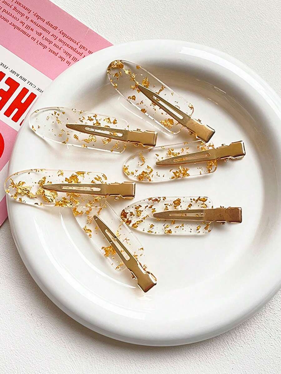1pc Acrylic Gold Seamless Clip, Delicate Makeup Clip With Glitter Edges, Gold Hair Clip, Alligator Clip Hair Accessory, Claw Clips, Hair Slide, Hair Barrettes, Head Accessories, Hair Accessories For Women - Multicolor - View 1