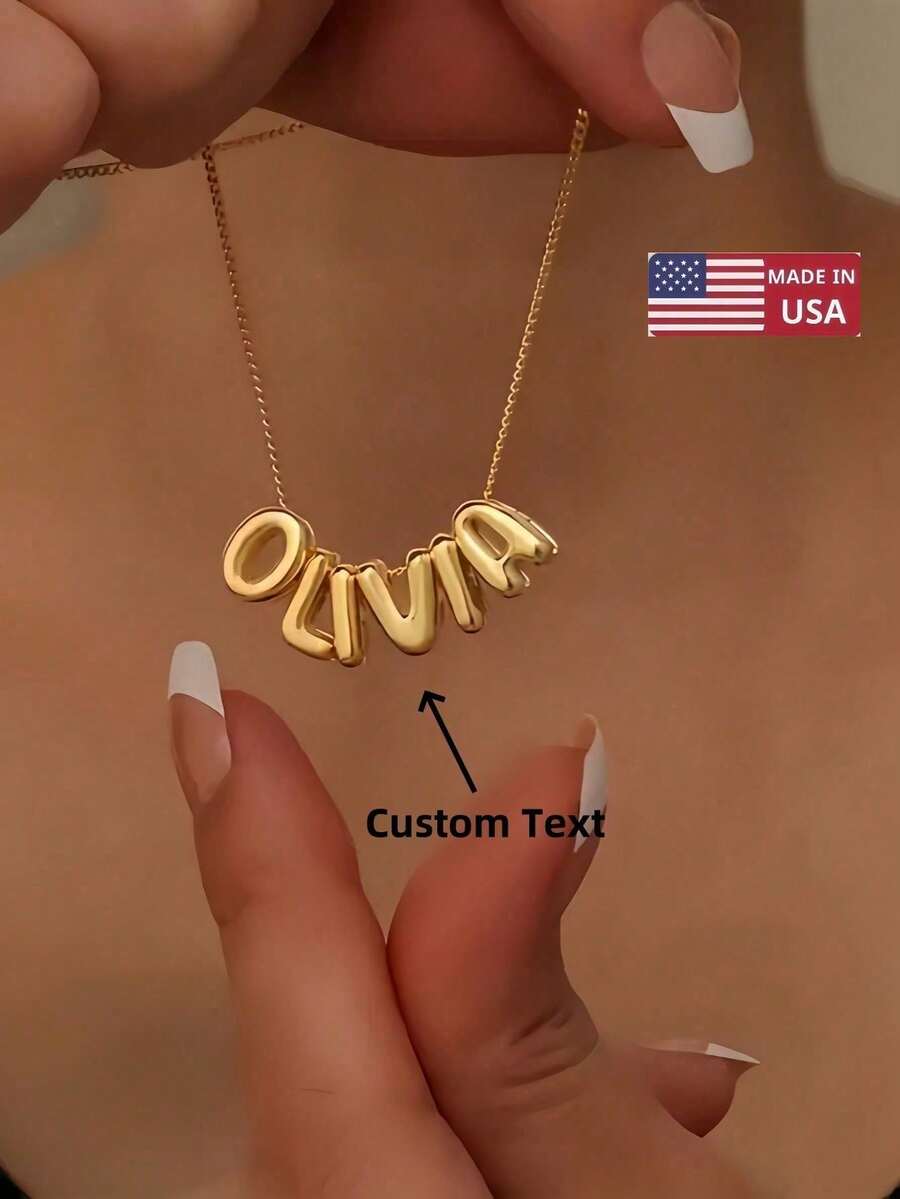 1pc Gold Silver Custom Personalized Bubble Letter Necklace Women's Exclusive Pendant Necklace, 18K Gold-Plated Bubble Letter Name Necklace, Personalized Gift For Friends, Couples And Family, Specially Designed Casual, Hipster, Goth, Punk Custom, Personalized, Unique Ideal Gifts For Her, Friends For Anniversaries, For Valentine's Day, For Mother's Day, For Birthdays Graduation Father's Day Weddings, For Daily Wear, For Party, For Prom, High School Senior High School Students, College Students, University Students, Freshman, Sophomore, Underclassmen,Customized Fashion Word Necklaces,Chic Autumn - 彩色 - 查看 1