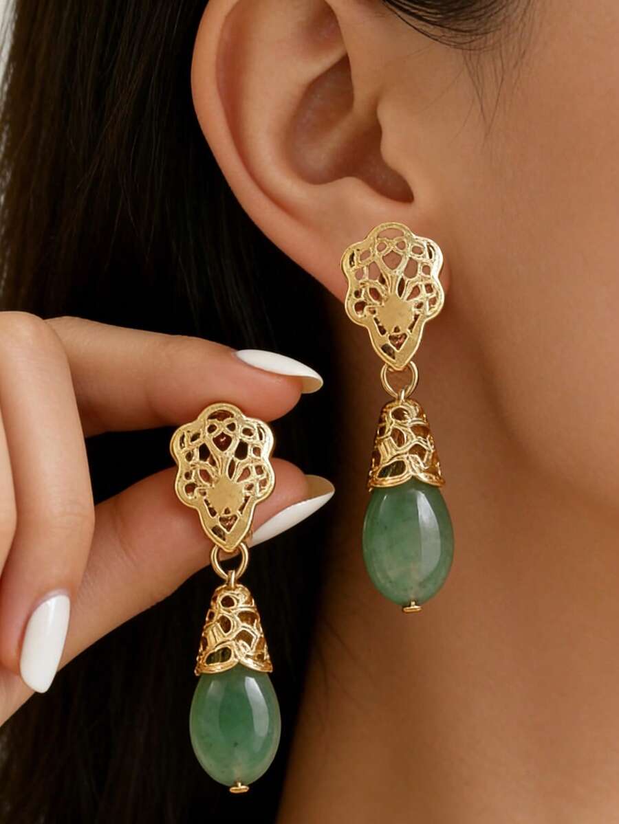 1件天然宝石女士耳环，优雅的阿尔及利亚女士时尚耳环，精致的新娘婚礼派对节日珠宝耳环，适合日常佩戴，情人节配饰 - 彩色 - 查看 1