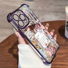 1pcs Floral Butterfly Scripture Phone Case Compatible With Apple Phone17 16 15 14 13 12 11 ProMax Xs Max XS X Antidrop Phone Case Camera Protection Phone Case Vintage Girlish Style Light Luxury Style Elegant Exquisite Fashion Can Be Given To Friends Can Be Given To Family Members As Gifts - 紫色 - 查看 3