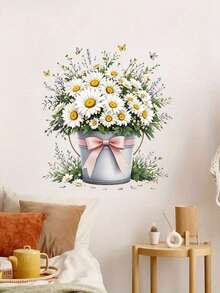 1pc Spring White Chrysanthemum & Butterfly Wall Stickers Painted Small Daisy Dragonfly Windows Stickers Spring & Summer Flower Theme Glass Wall Decor PVC Self-Adhesive Removable Waterproof Wall Decals For Home Decorations Living Room Bedroom Bathroom Windows Toilet Stickers Spring Decoration Items Refesh Your Home - Multicolor - View 5
