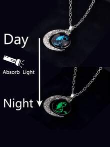 1pc Retro Luminous 12 Zodiac Constellation Necklace With Moon Pendant, Zodiac Card Necklace Gift For Party/Birthday - Yellow Gold - View 4