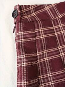 Women's Plaid & Graphic Print Casual Skirt - Burgundy - View 5