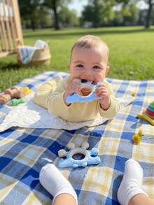 1pc Silicone Dinosaur Teether, Dual-Color Design With 6 Different Textures, Soft Silicone Material, Suitable For Babies 0+ Months, Ideal Newborn Gift - 彩色 - 查看 6