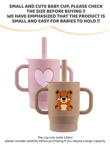 2pcs 5oz/150ml Creative Printed Kids Training Cup, With Handle & Straw, Silicone,  & Material, Suitable For Boys & Girls - 彩色 - 查看 18