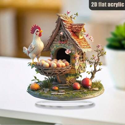 Bohemian Rooster Acrylic Plaque - Desk Ornament With Stand, Rustic Home & Office Decor, Perfect For Parties & Holidays