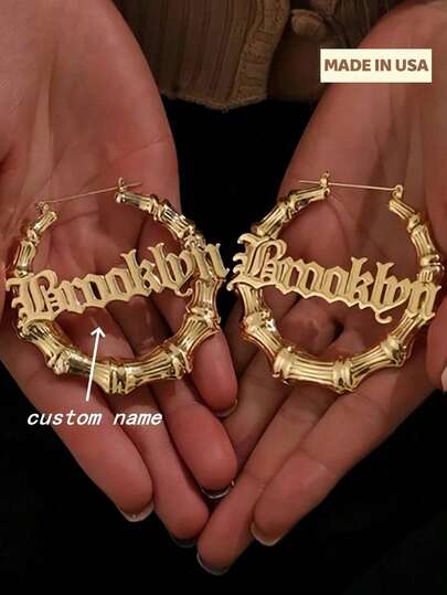 1 Pair Custom Name Earrings - Stylish Gold Stainless Steel Jewelry 70mm Bamboo Hoop Earrings, Personalized Christmas Gift, Suitable For Women Thanksgiving Christmas Halloween Mother's Day Carnival,Gold,Stylish,Colorful,Vintage,Hipster,Simple,Y2k,2000s Fashion,Custom,Personalized,Unique,Ideal Gifts For Him,Ideal Gifts For Her,Her,Boyfriend,Girlfriend,Dad,Mom,Family,Friends,For Anniversaries,For Birthdays,For Graduation,For Prom,For Party,Jewelry Women,Customized Fashion Word Earrings,Vintage Outfit,Jewelry & Watches,Season Picks, Utilitarian Chic, Delicate Romance, Look Glamour