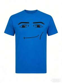 180Gpure CottonAnime Robot Robloxs Face T-Shirts Women Fun Tees Crew Neck Short Sleeve T Shirts Women Clothing Harajuku T ShirtsGIFT-White And Navy Off-The-Shoulder Cropped Top - 藍色 - 查看 1