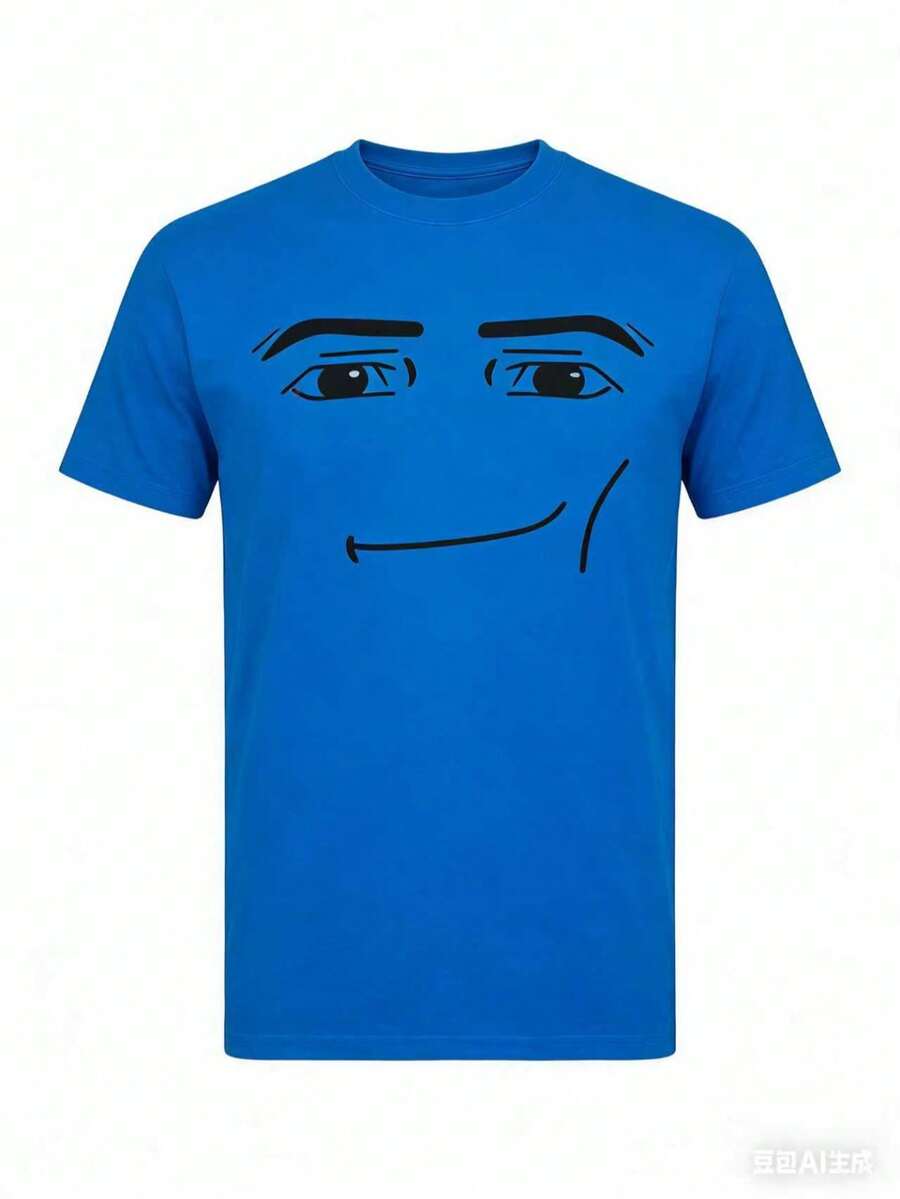 180Gpure CottonAnime Robot Robloxs Face T-Shirts Women Fun Tees Crew Neck Short Sleeve T Shirts Women Clothing Harajuku T ShirtsGIFT-White And Navy Off-The-Shoulder Cropped Top - 藍色 - 查看 1